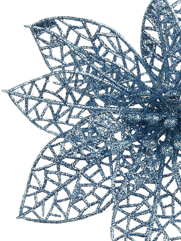 Blue Perforated Bract Poinsettia Christmas Tree Clip Pick | 14cm — image 4