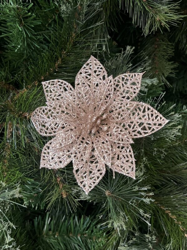 14cm Champagne Perforated Bract Poinsettia Christmas Tree Clip Pick — image 2