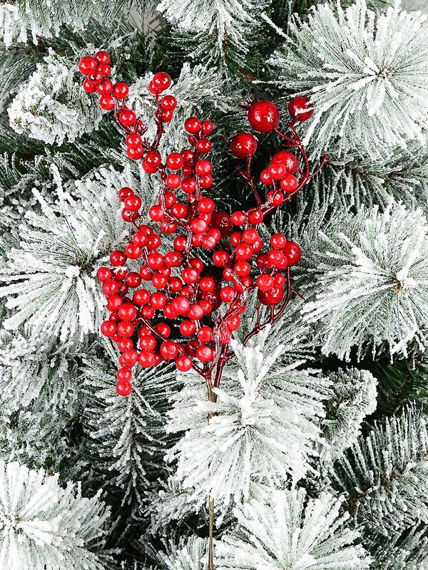 Deep Red Various Sized Berries Spray Christmas Tree Stem Pick | 14cm — image 2
