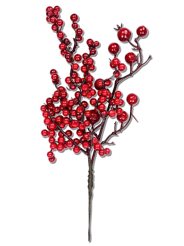 Deep Red Various Sized Berries Spray Christmas Tree Stem Pick | 14cm — image 4