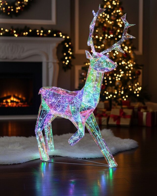 1.4m Outdoor 3D Iridescent & Holographic Standing Reindeer LED Light Display — image 4