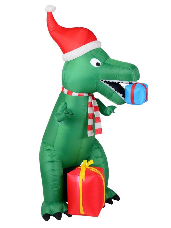 Green T-Rex Dinosaur Inflatable With Santa Hat & Gifts - 2.1m