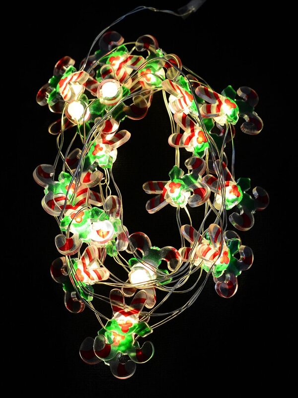 20 Warm White LED Candy Canes String Fairy Static Battery Lights | 2m