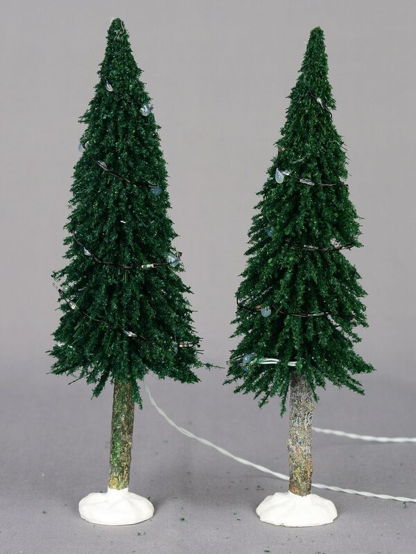 Illuminated Dark Green Christmas Pine Trees Figurine - 2 x 19cm — image 2
