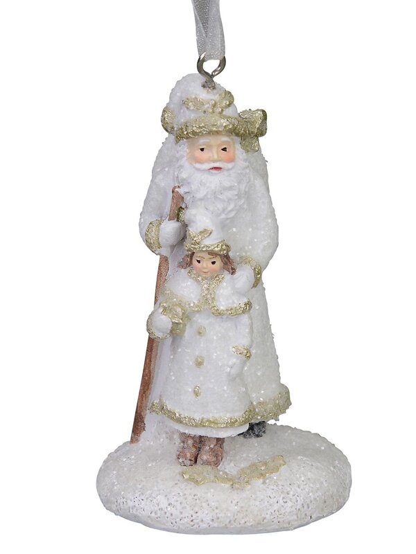 Standing Snowman with Snowchild on Sled, Hanging Ornament - 70mm