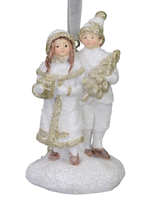 Pair of Children with Gifts, Hanging Ornament - 7cm