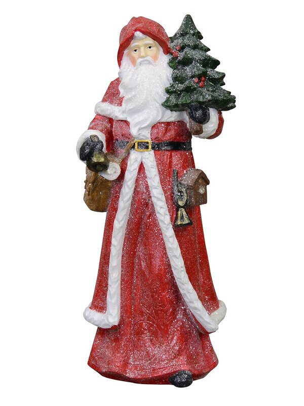 Traditional Santa Christmas Ornament Standing With Bell, Bag & Tree - 30cm — image 5