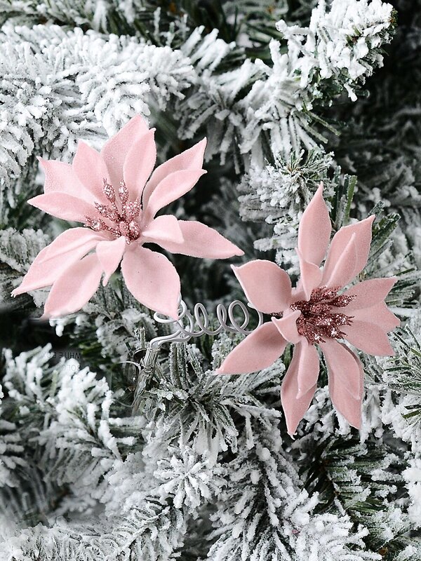Dual Pink Mini Poinsettia Christmas Tree Clip Pick | 15cm — image 2