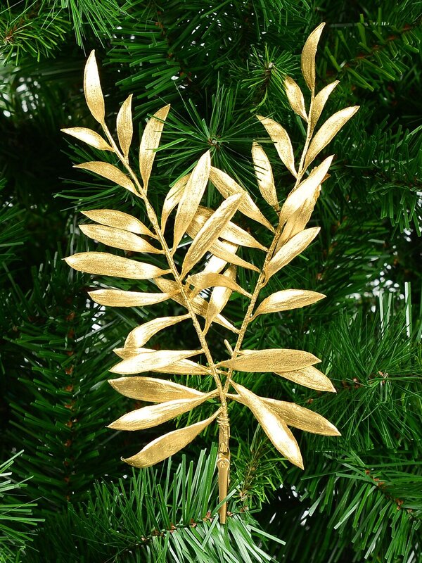 15cm Gold Thin Leaf Christmas Bush Branches Spray Clip Pick — image 2