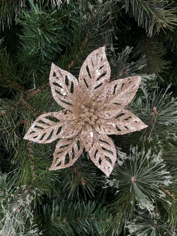 Pale Gold Perforated Bract Poinsettia Christmas Tree Clip Pick | 15cm — image 2