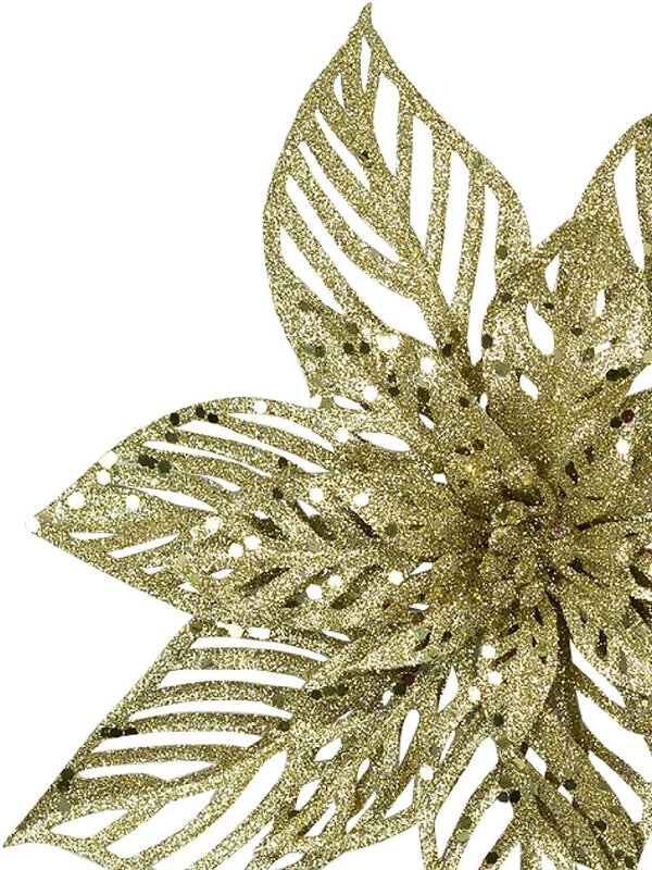 Pale Gold Perforated Bract Poinsettia Christmas Tree Clip Pick | 15cm — image 4