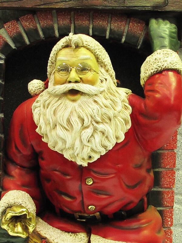 1.5m Life Size Christmas Theme Incredible Santa In The Fireplace Resin Decor — image 2