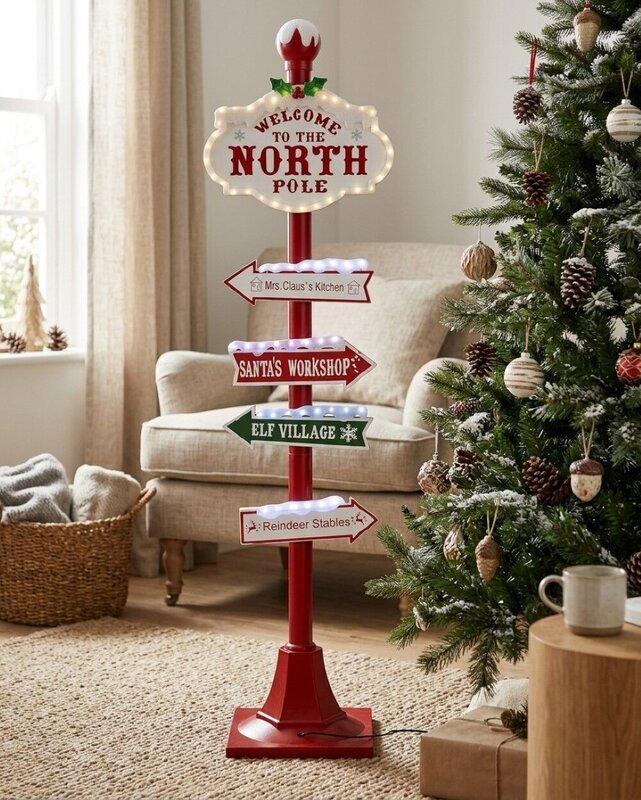 Welcome To The North Pole Indoor Christmas Directional LED Signpost | 1.5m — image 4