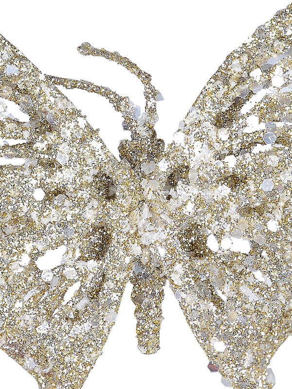 16cm Champagne Butterfly With Glitter & Flecks Christmas Tree Clip Pick — image 3