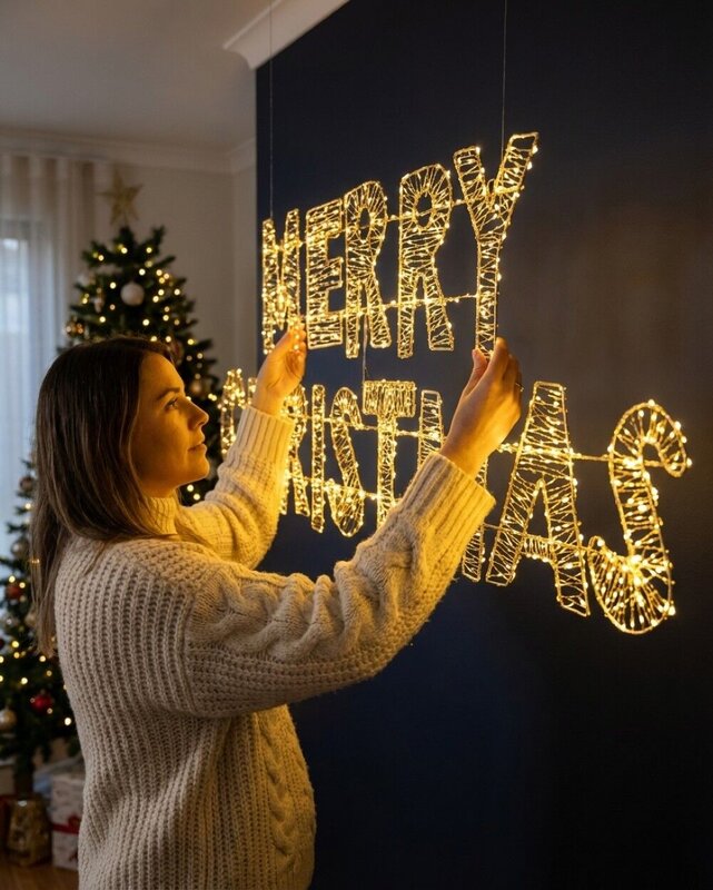 1.6m Vibrant Merry Christmas Outdoor LED Warm White String Light Display — image 3