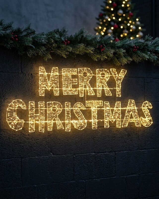 1.6m Vibrant Merry Christmas Outdoor LED Warm White String Light Display — image 4