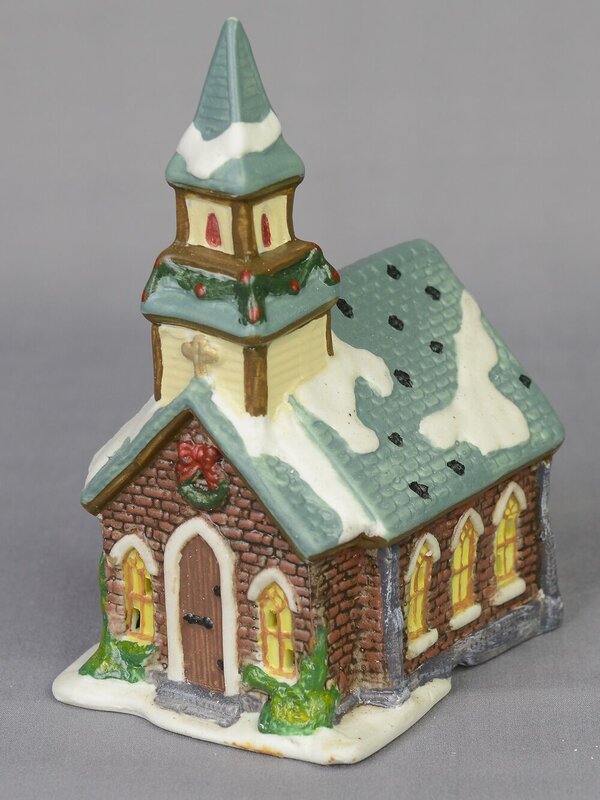 17 Piece Large Christmas Village Scene With LED Church, Shops & Figurines — image 3