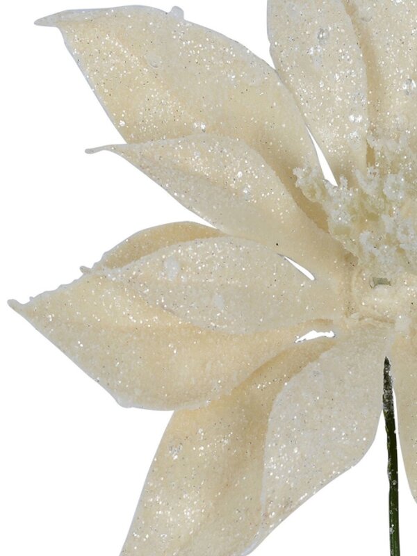 Cream With Silver Glitter Poinsettia Christmas Tree Stem Pick | 17cm — image 4