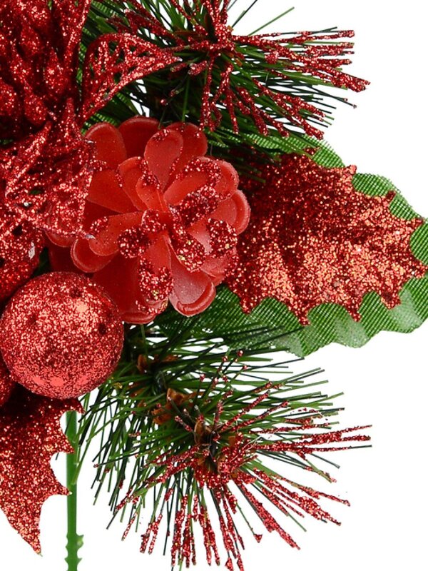 Red Glitter Berries, Pinecone, Flower & Foliage Christmas Tree Stem Pick | 17cm — image 3