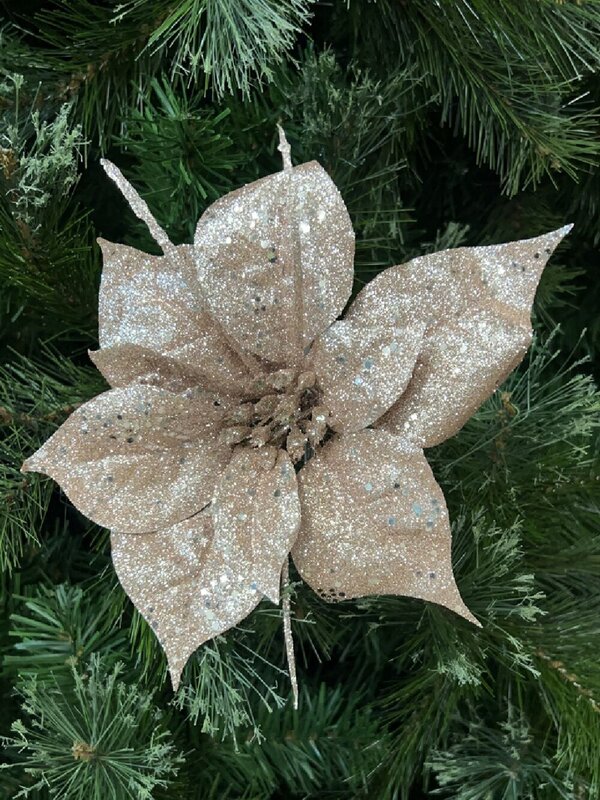 Rose Gold Glitter & Sequin Poinsettia Christmas Tree Clip Pick | 17cm — image 2