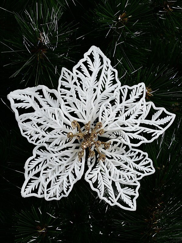 White Bract Vein Silhouette Poinsettia Christmas Tree Clip Pick | 17cm — image 2