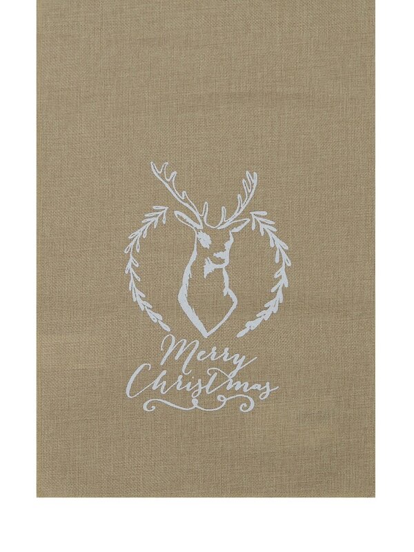 Rustic Poly Jute Merry Christmas Table Runner | 1.7m White Reindeer Print — image 3