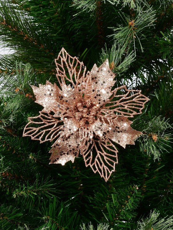 Bronze Poinsettia Bract & Leaf Christmas Tree Clip Pick | 18cm — image 2