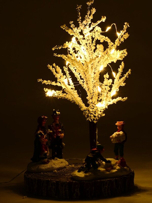 18cm Family Fun In Snow With LEDs In Tree Battery Christmas Village Scene — image 3
