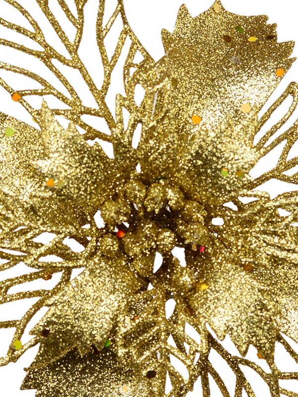 Gold Bract & Leaf Poinsettia Christmas Tree Clip Pick | 18cm — image 3