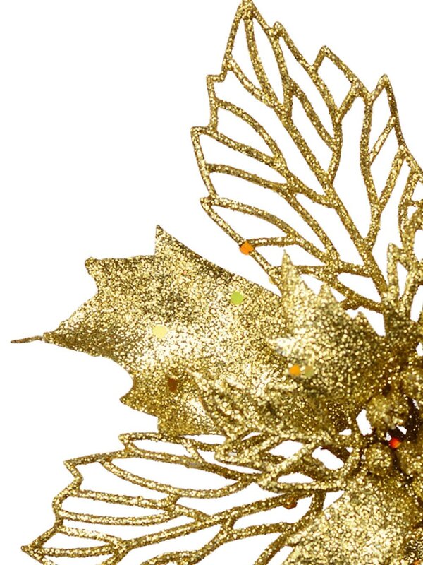 Gold Bract & Leaf Poinsettia Christmas Tree Clip Pick | 18cm — image 4