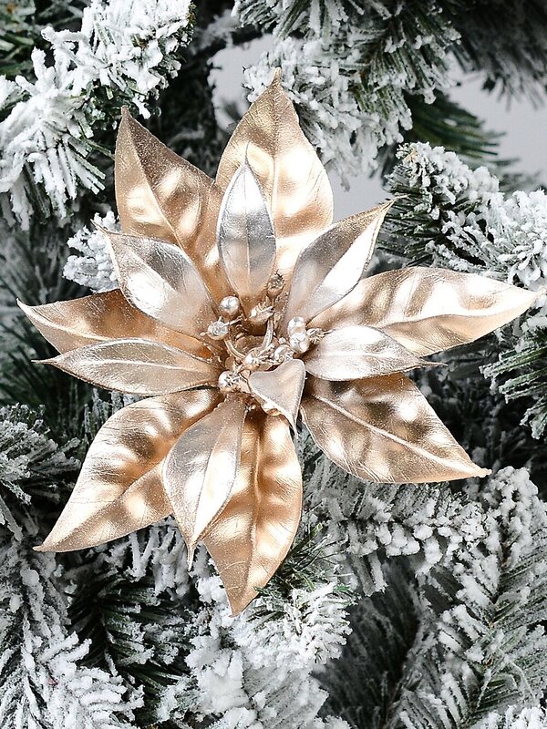 Matte Gold Moulded PVC Poinsettia Christmas Tree Clip Pick | 18cm — image 2