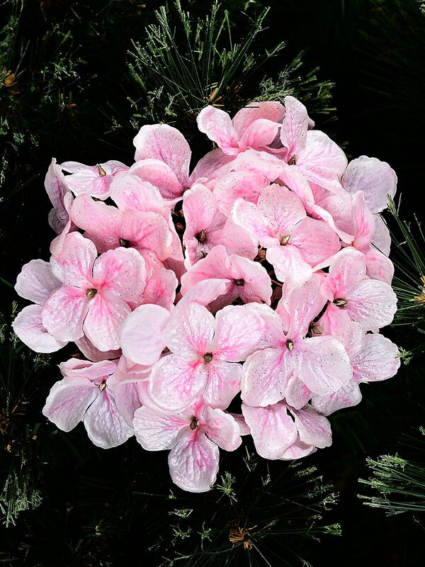 Pink Hydrangea Floret Cluster With Silver Glitter Christmas Tree Clip Pick | 15cm — image 2