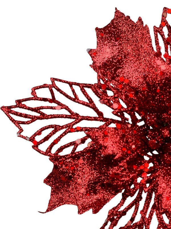 Red Poinsettia Bract & Leaf Christmas Tree Clip Pick | 18cm — image 4