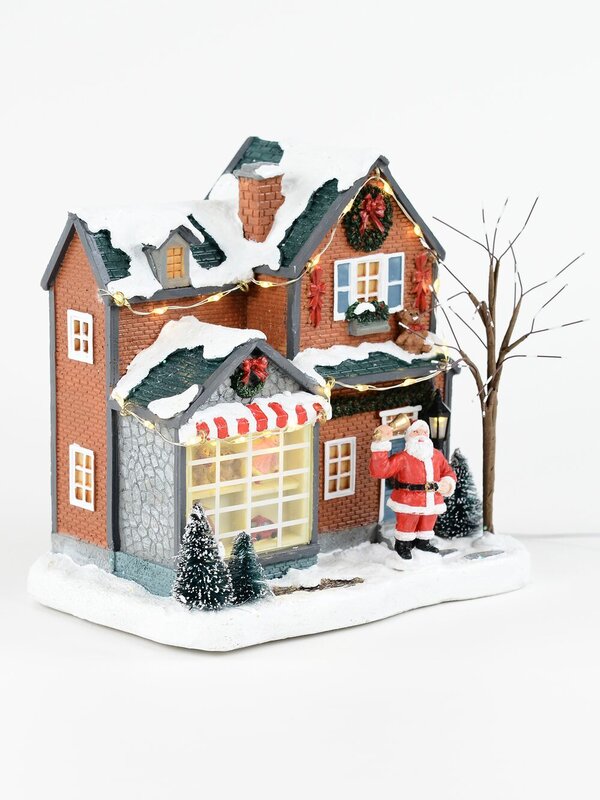 18cm Santa With Bell At Factory Illuminated Battery Village Scene — image 4