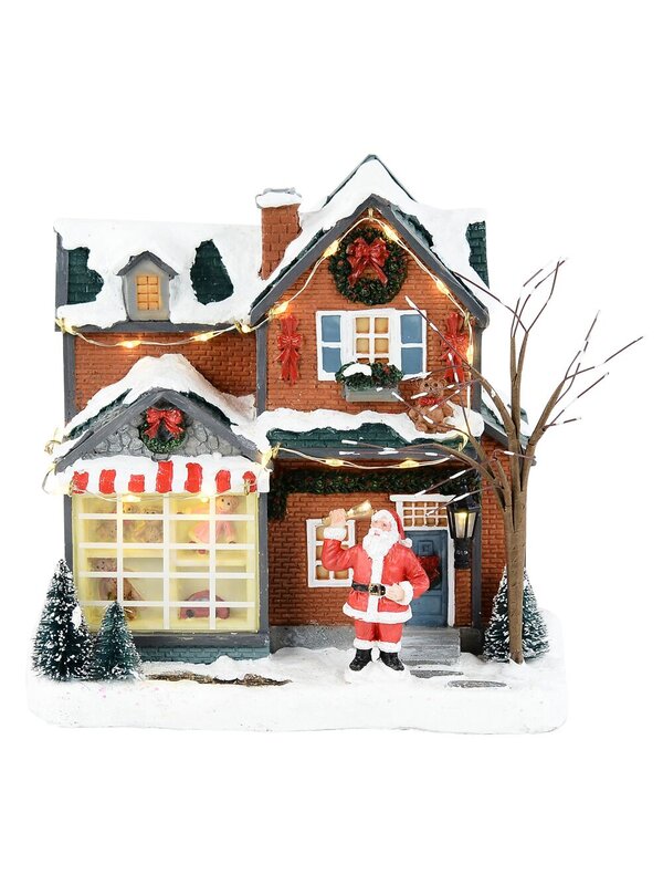18cm Santa With Bell At Factory Illuminated Battery Village Scene — image 2