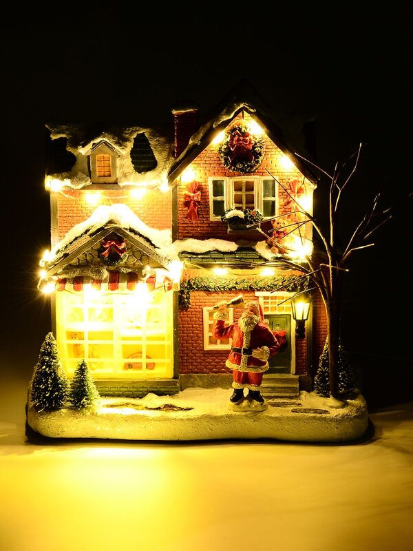 18cm Santa With Bell At Factory Illuminated Battery Village Scene — image 3