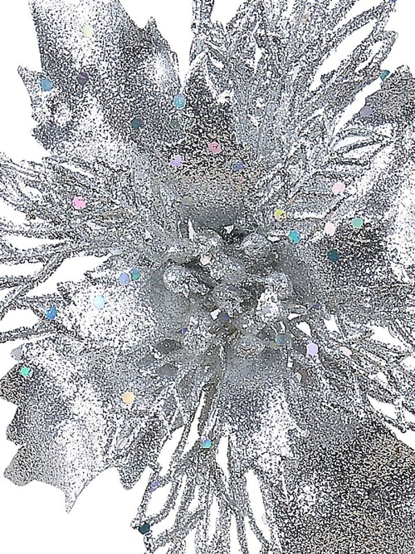 Silver Poinsettia Bract & Leaf Christmas Tree Clip Pick | 18cm — image 3
