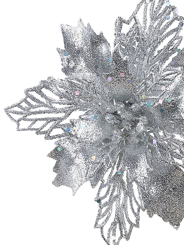 Silver Poinsettia Bract & Leaf Christmas Tree Clip Pick | 18cm — image 4