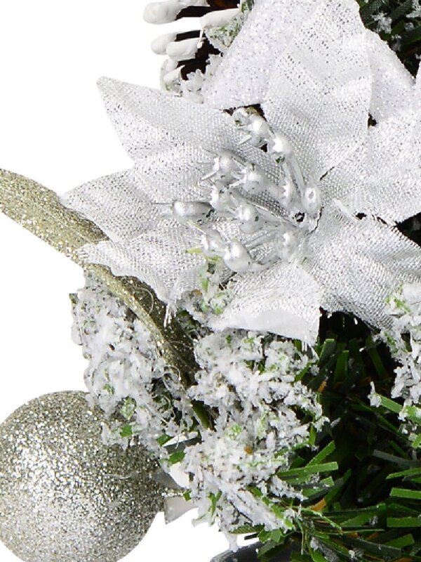 18cm White Poinsettia & Silver Decorations Tabletop Christmas Tree Ornament — image 3