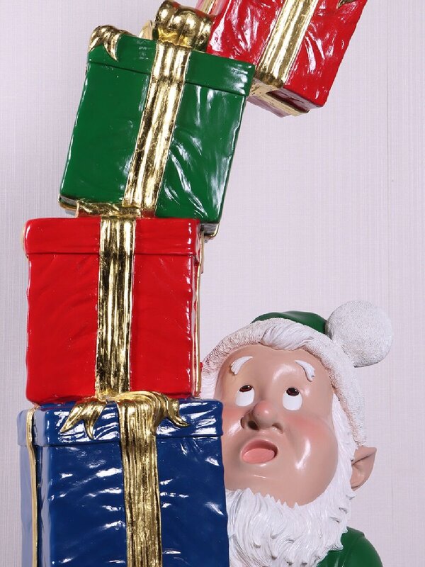 1.8m Elf Balancing A Precarious Gift Stack Life Size Resin Christmas Ornament — image 4