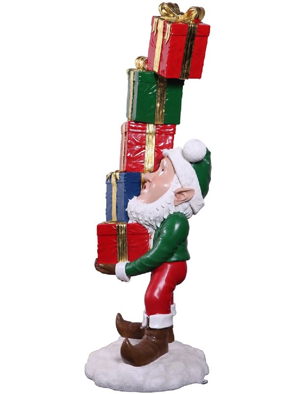 1.8m Elf Balancing A Precarious Gift Stack Life Size Resin Christmas Ornament — image 3