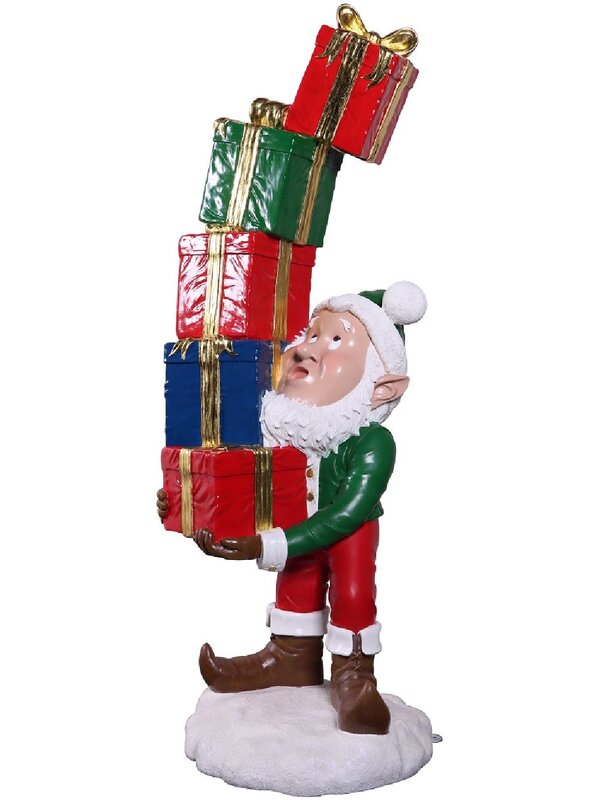 1.8m Elf Balancing A Precarious Gift Stack Life Size Resin Christmas Ornament — image 2