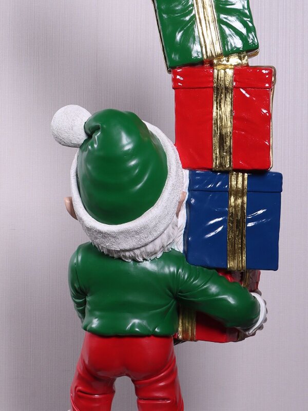 1.8m Elf Balancing A Precarious Gift Stack Life Size Resin Christmas Ornament — image 6