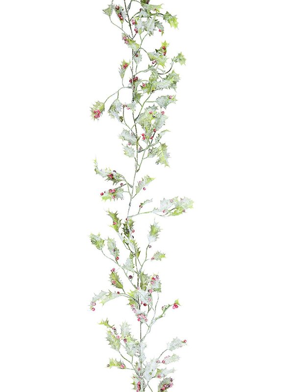 1.8m Frosted Holly Leaf Christmas Vine Garland | Red Berries & Ice-Look Beads — image 3