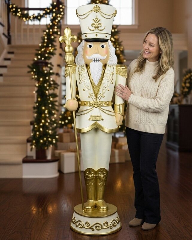 1.8m Gilded Ivory Nutcracker Life Size Resin Christmas Ornament — image 2