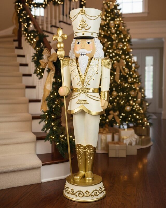 1.8m Gilded Ivory Nutcracker Life Size Resin Christmas Ornament — image 4