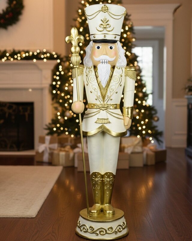 1.8m Gilded Ivory Nutcracker Life Size Resin Christmas Ornament — image 3