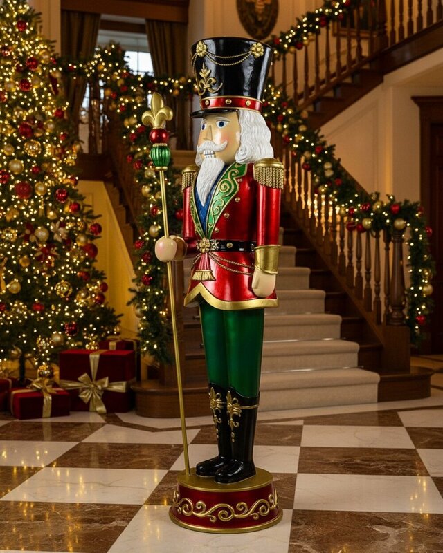 1.8m Red Green & Gold King Nutcracker Life Size Resin Christmas Ornament — image 4