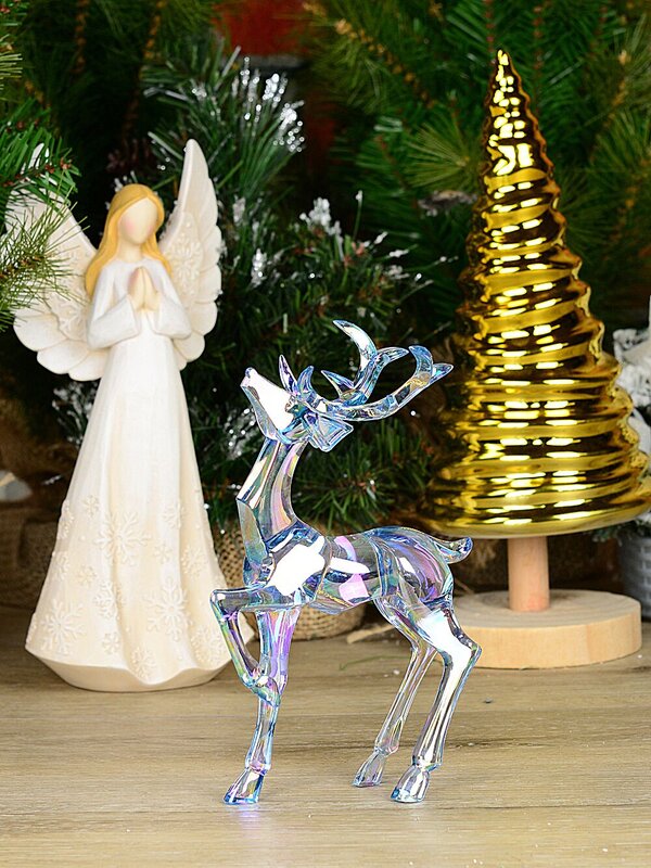 19cm Iridescent Blue Glass Style Standing Reindeer Figurine — image 2