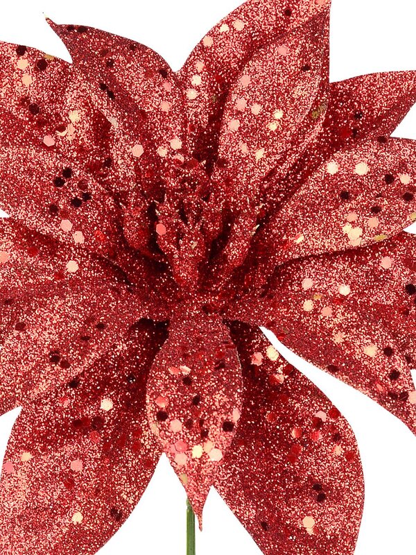 Red Glitter & Sequin Poinsettia Christmas Tree Stem Pick | 19cm — image 3